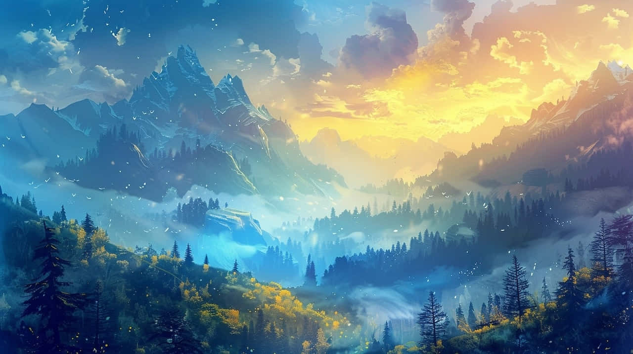 Misty Mountain Sunrise Landscape Wallpaper