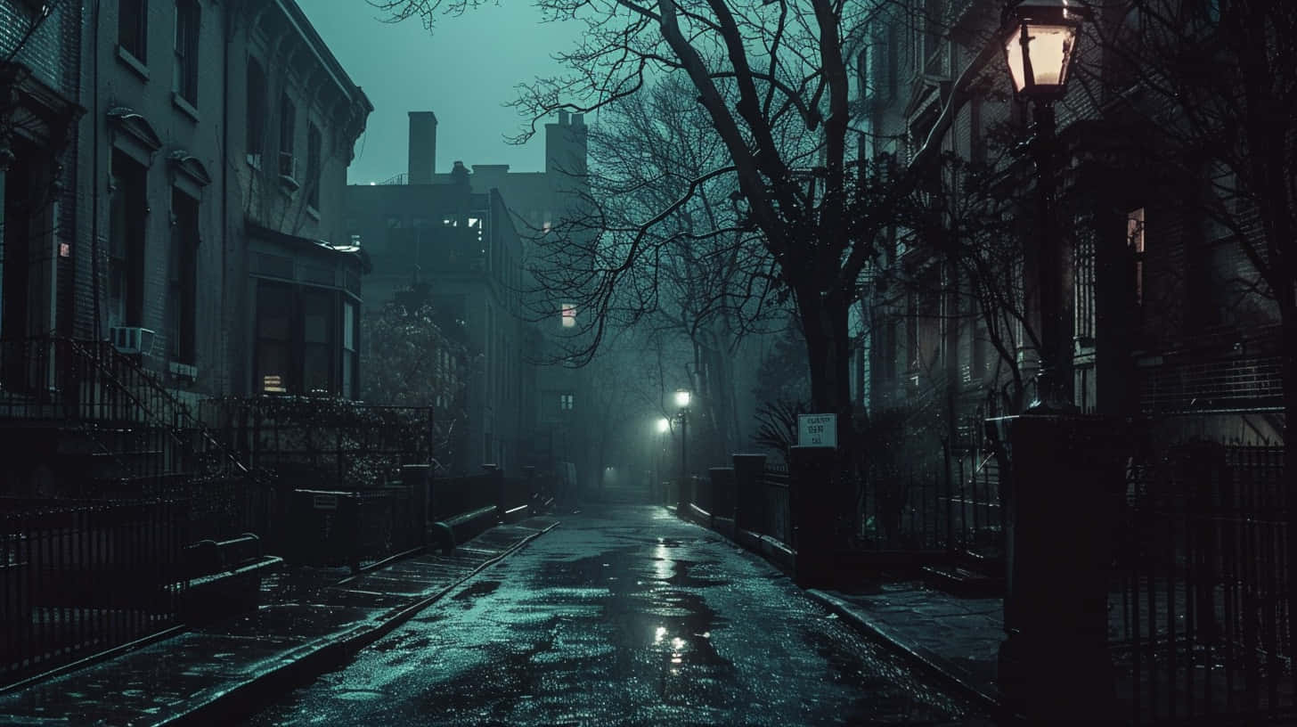 Misty_ Night_in_ Urban_ Alley Wallpaper