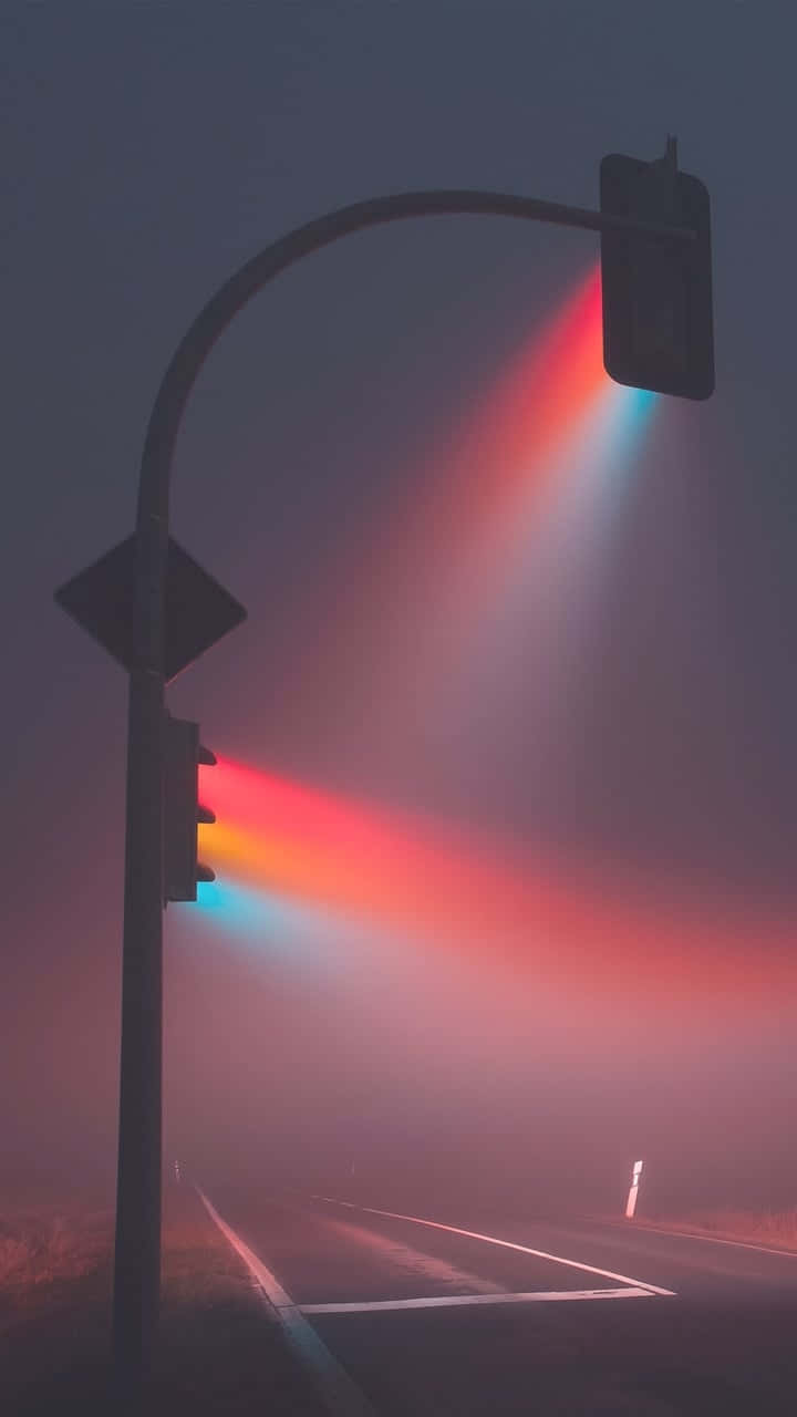 Misty Road Traffic Light Glow Wallpaper