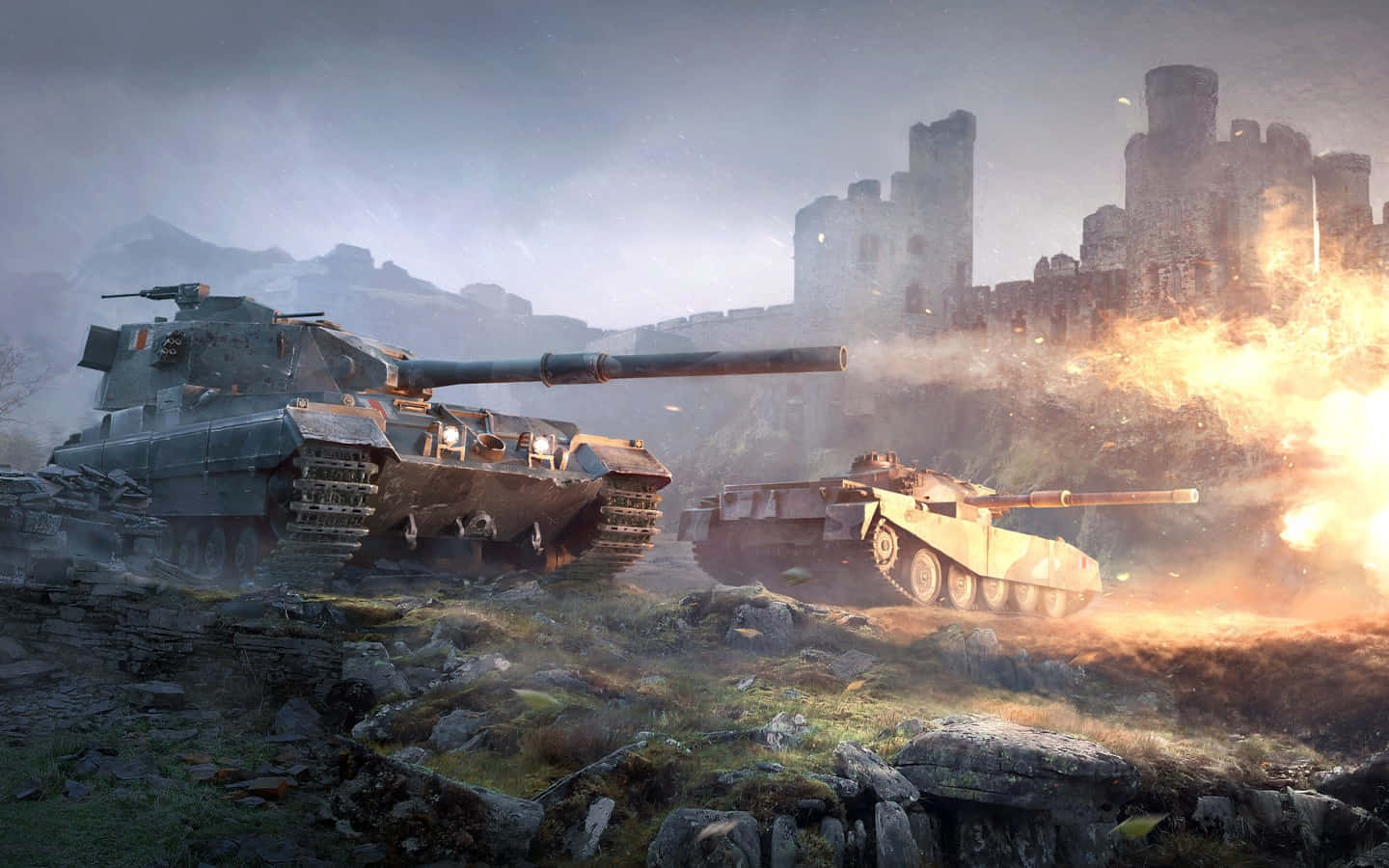 Modern Armored Tanks In A Battlefield Wallpaper