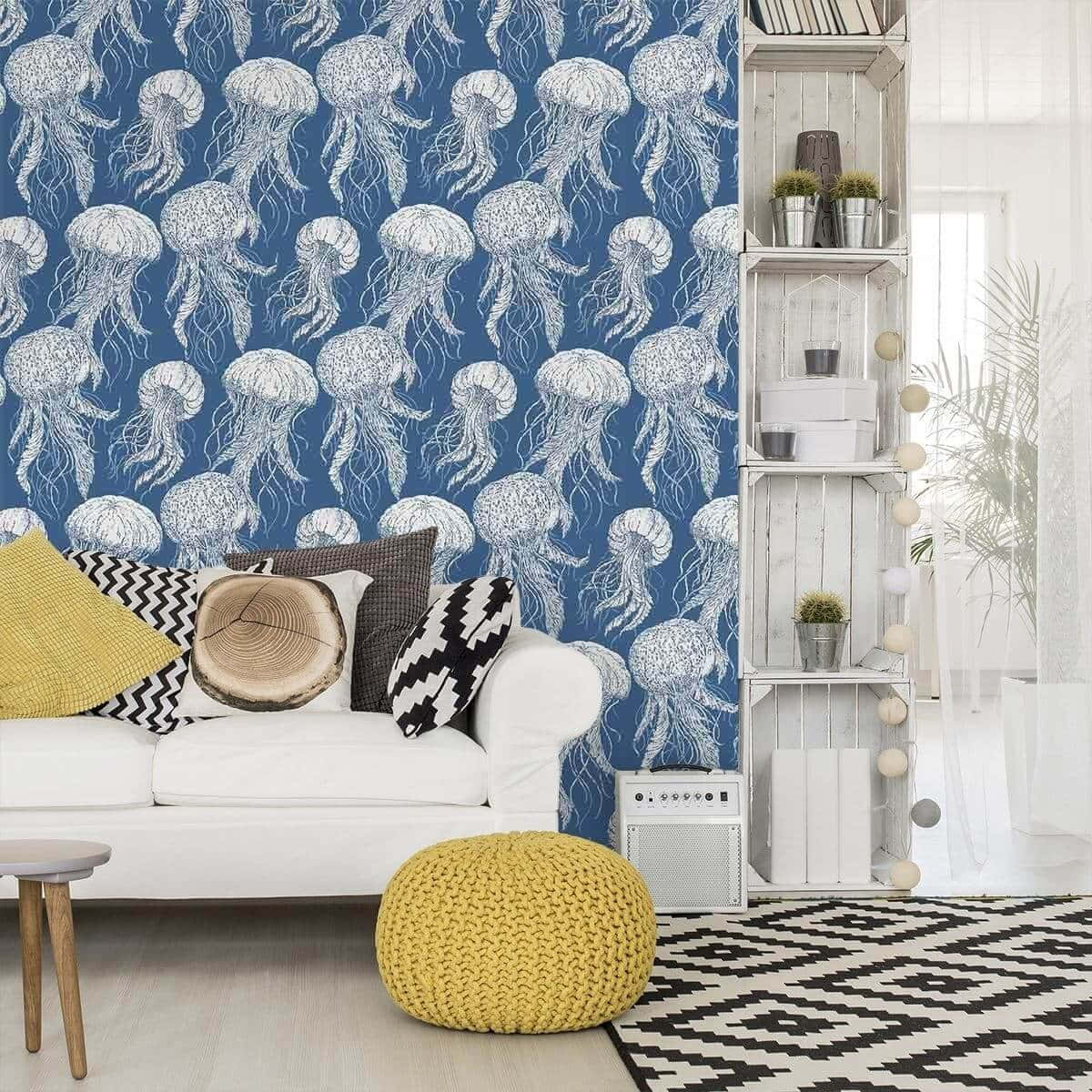 Modern Living Room Jellyfish Wallpaper Design Wallpaper