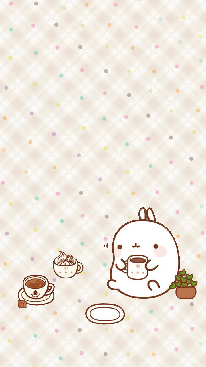 Molang Drinking Coffee Wallpaper