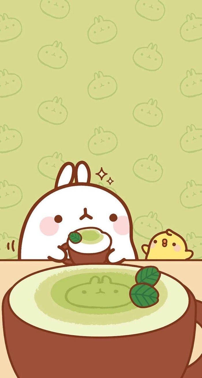 Molang Drinking Matcha Tea Wallpaper