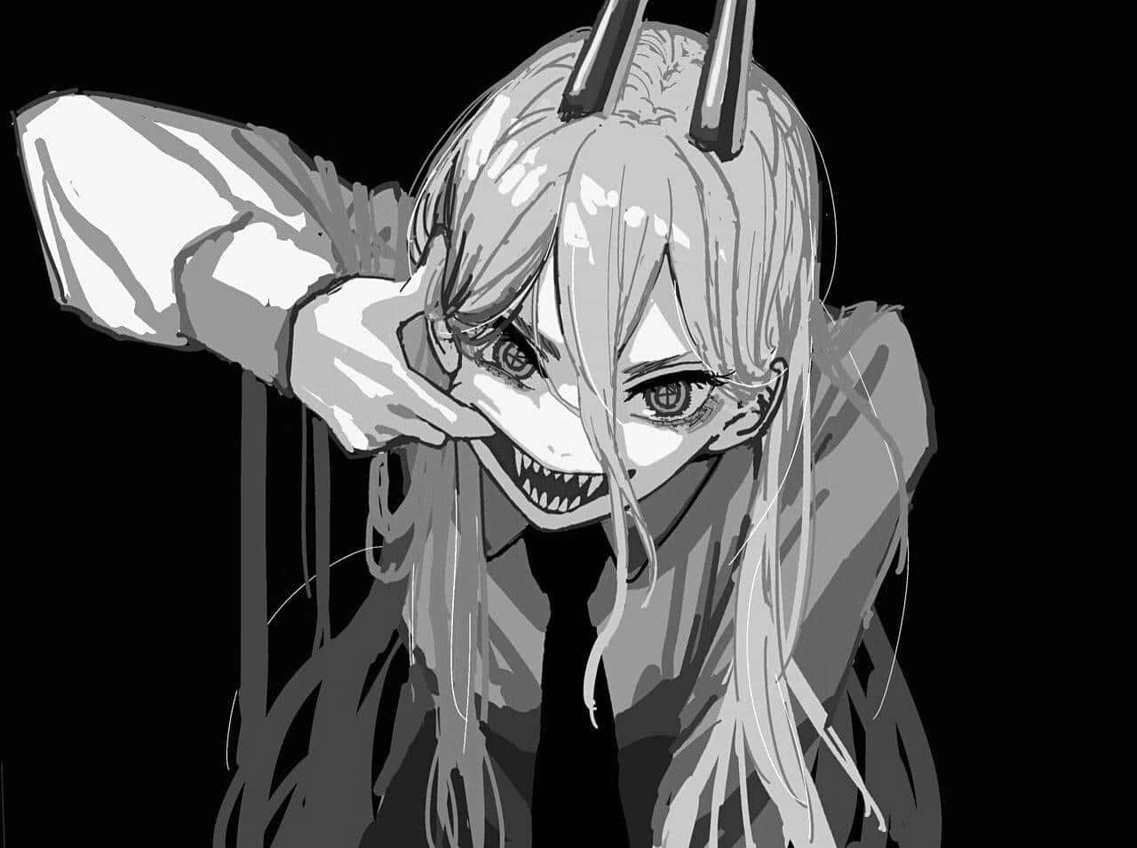 Monochrome Anime Demon Girl Smirk Wallpaper