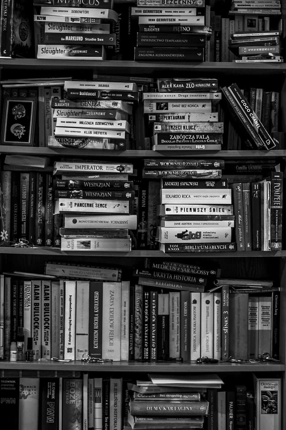 Monochrome_ Bookshelf_ Chaos Wallpaper