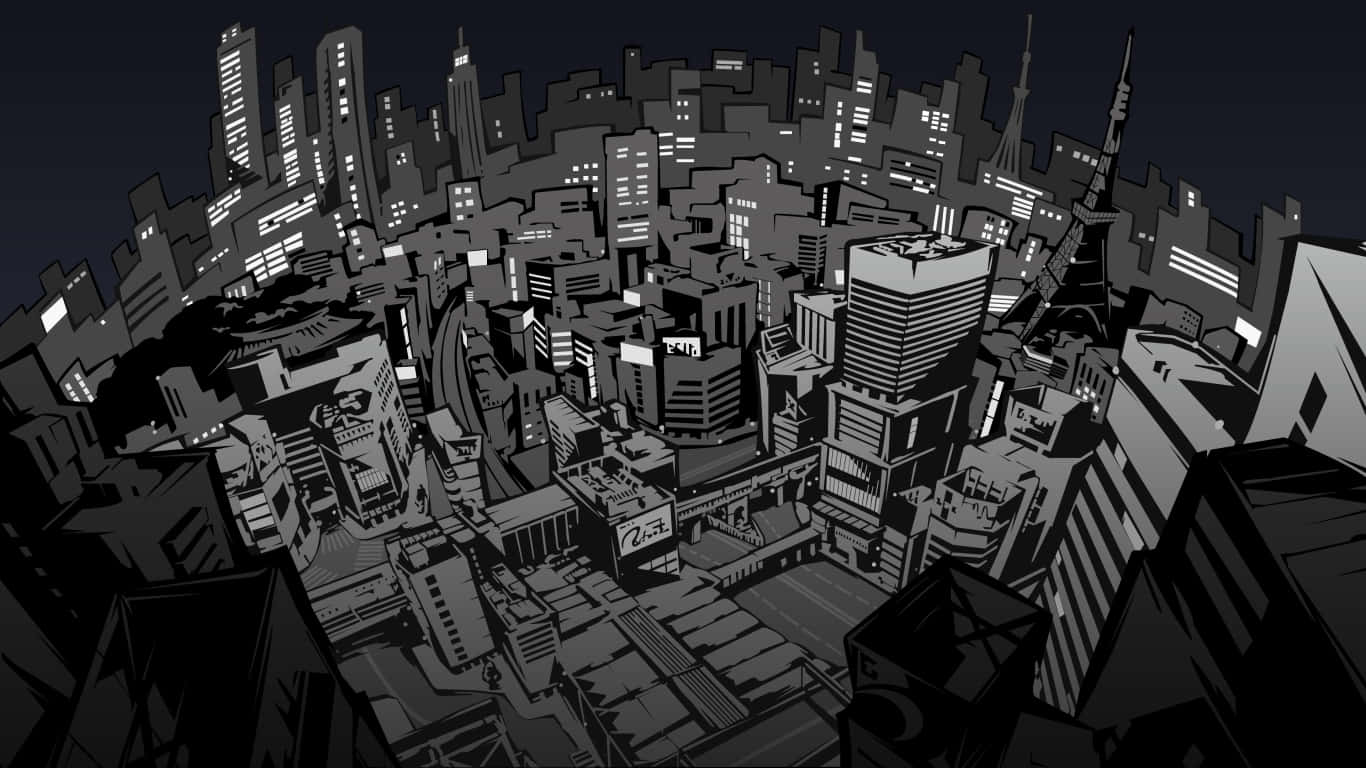 Monochrome_ Cityscape_ Artwork Wallpaper