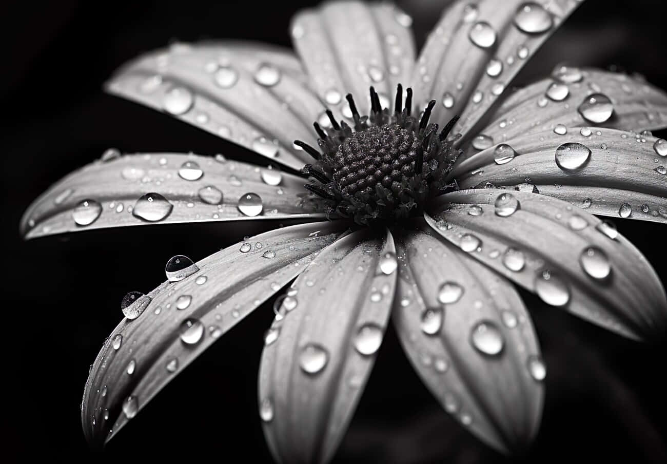 Monochrome Dew Kissed Flower Wallpaper