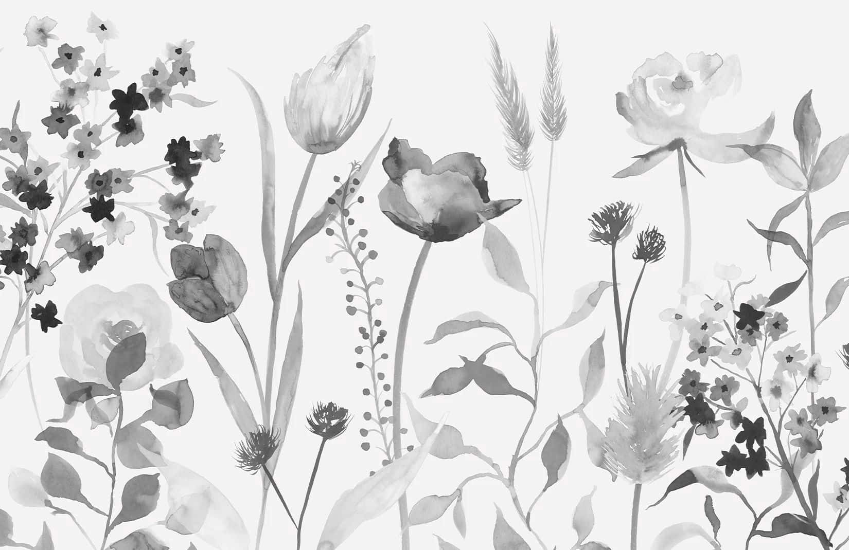 Monochrome_ Floral_ Watercolor_ Pattern Wallpaper