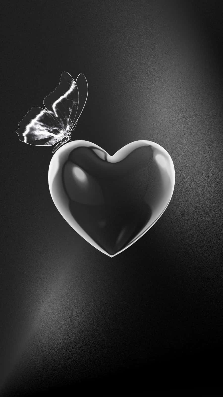 Monochrome_ Heart_and_ Butterfly_ Art Wallpaper