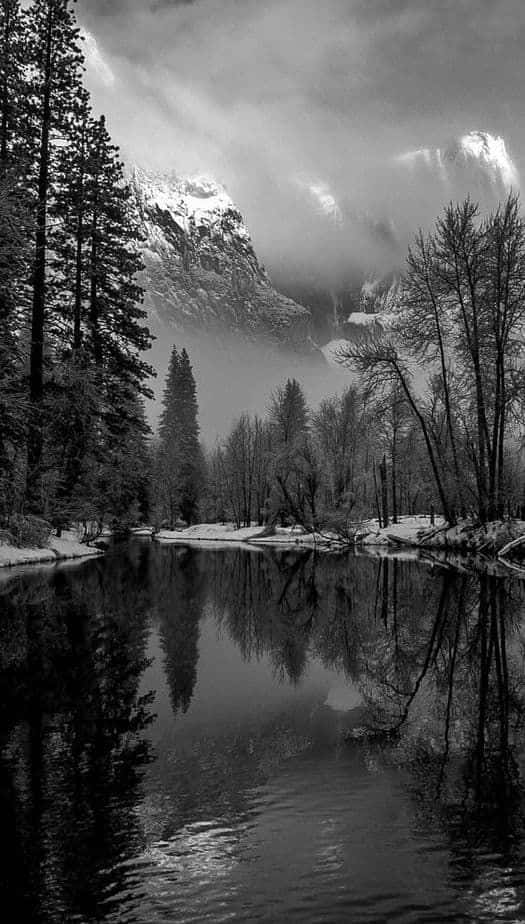 Monochrome_ Mountain_ Reflection Wallpaper