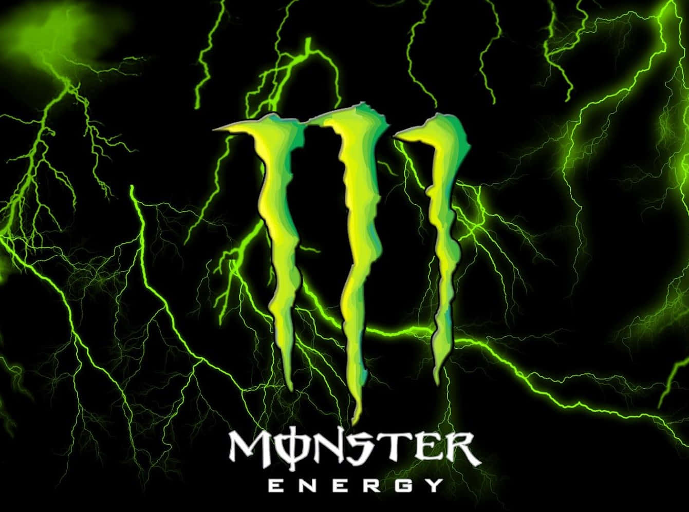 Monster Energy Logowith Green Lightning Background Wallpaper