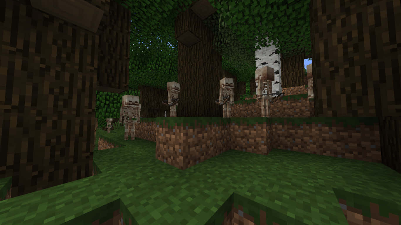 Monstrous Minecraft Skeleton Lurking In The Shadows Wallpaper