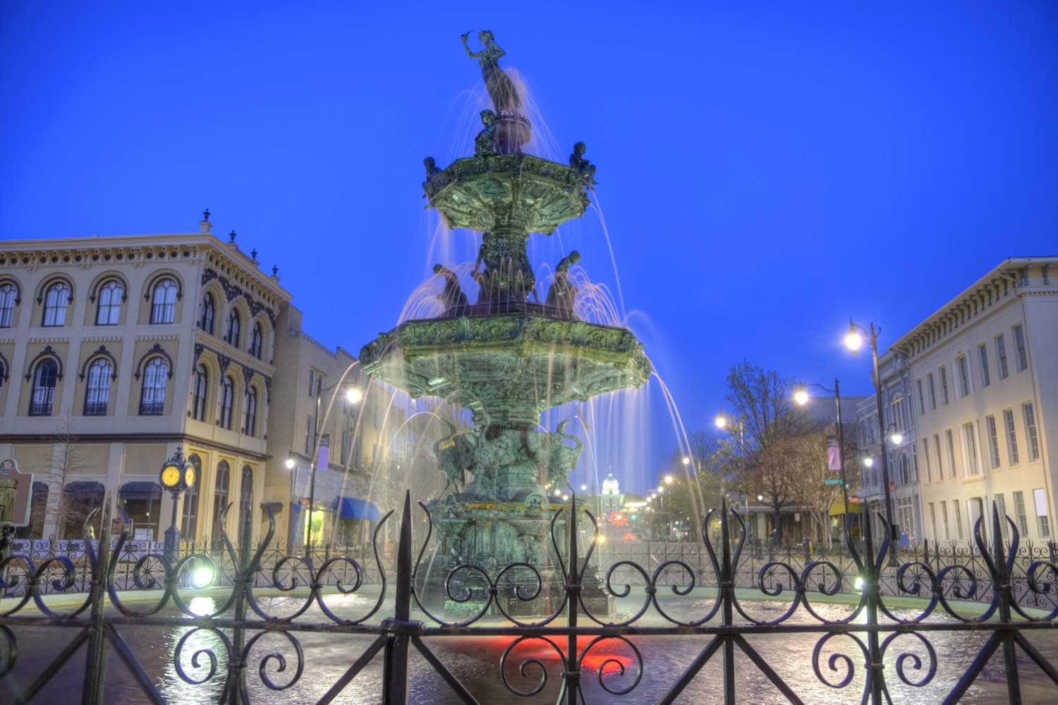 Montgomery Court Square Fountain Twilight Wallpaper