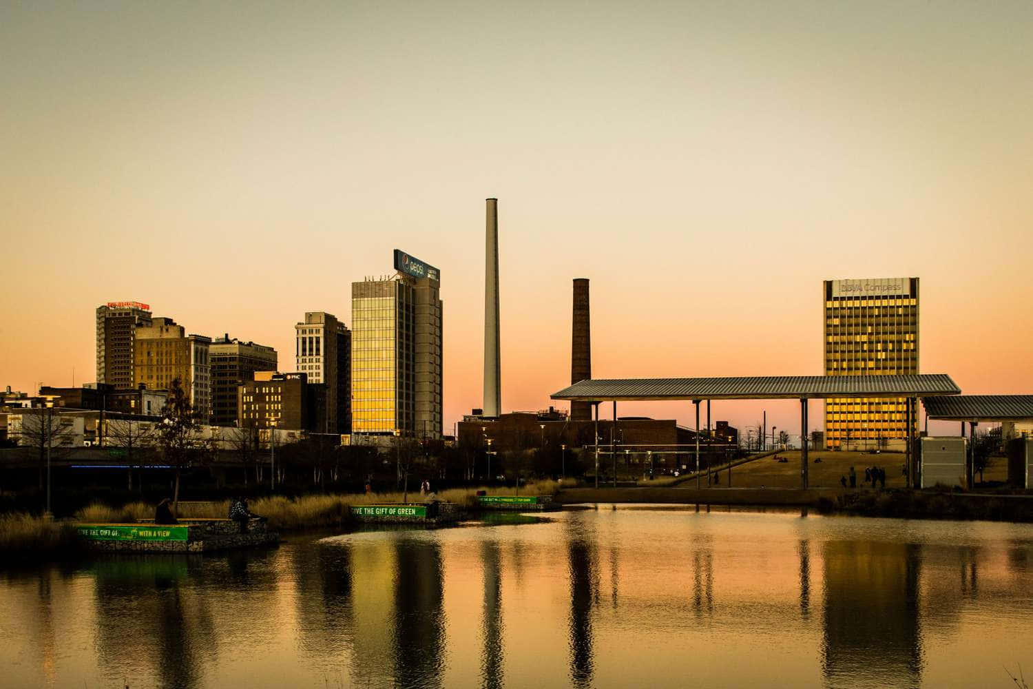 Montgomery Skyline Dusk Reflection Wallpaper