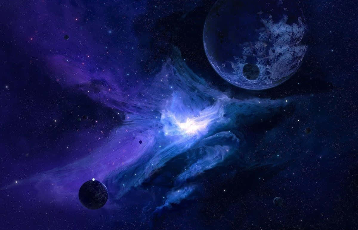 Moon & Earth In Galaxy Blue Aesthetic Wallpaper