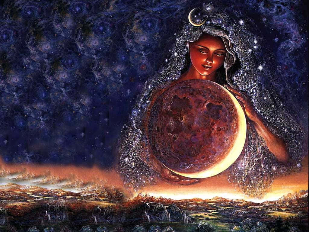 Moon Goddess Cradlingthe Moon Wallpaper