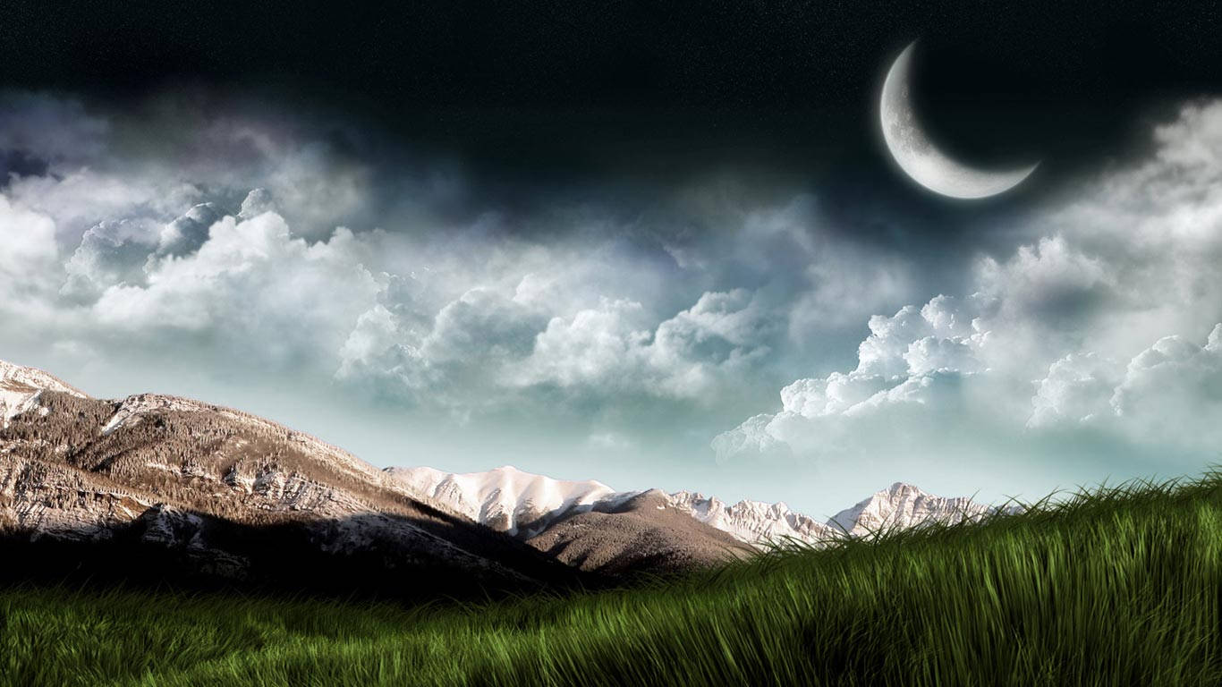 Moon Mountain Grass Laptop Wallpaper