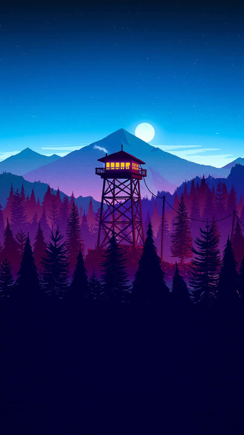 Moonlit Forest Watchtower Wallpaper