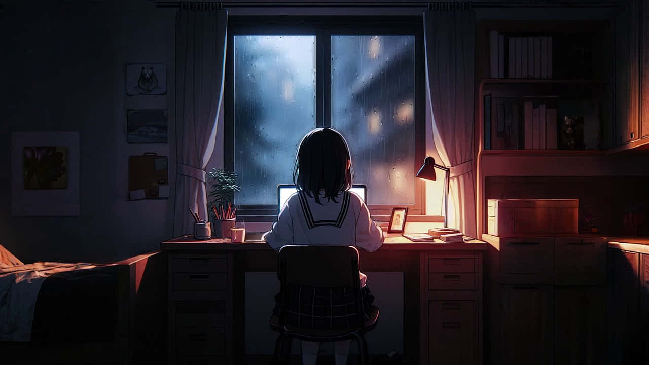 Moonlit Study Session Anime Wallpaper