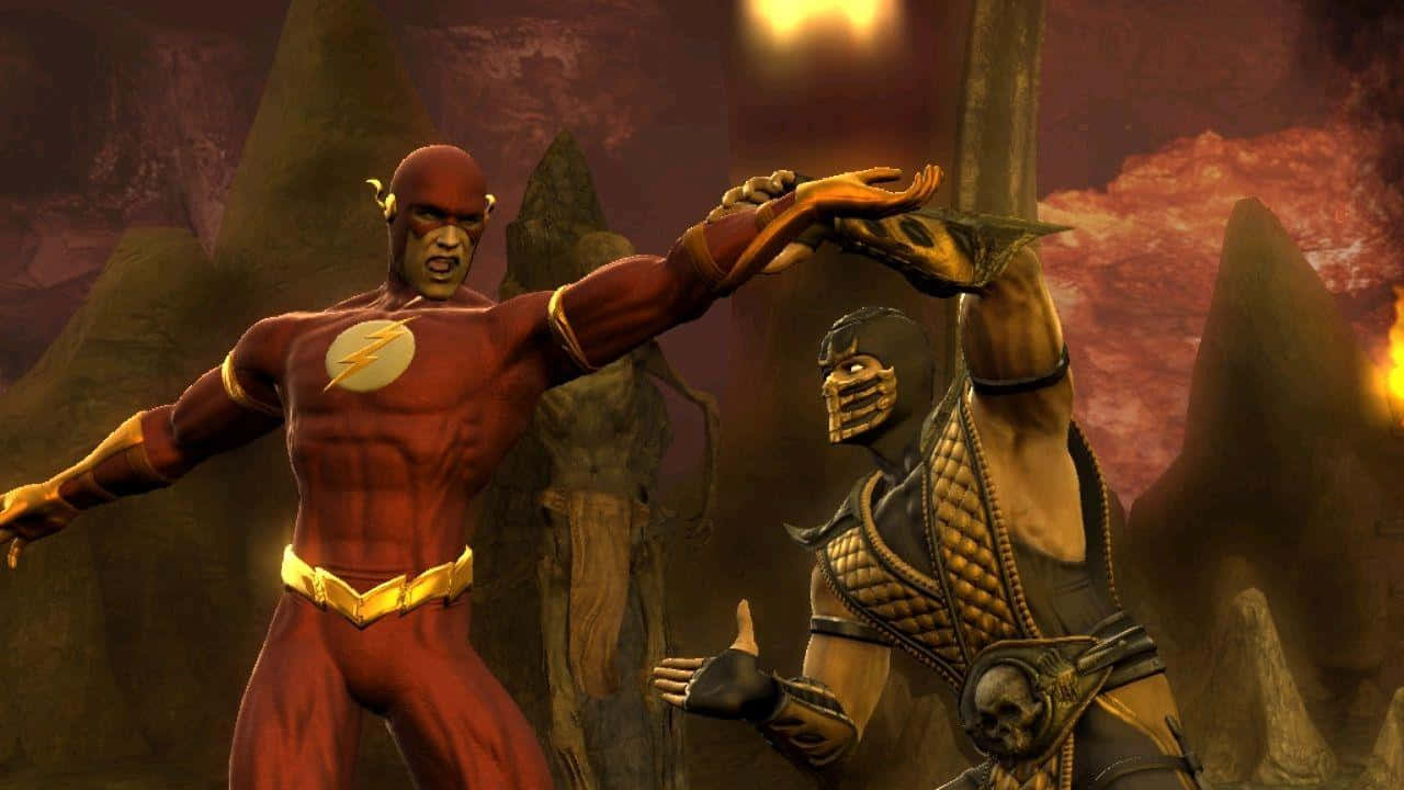 Mortal Kombat And Dc Universe Heroes Face Off In An Epic Battle Wallpaper