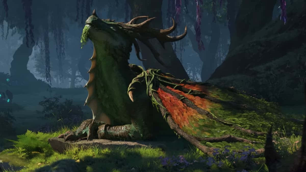 Mossy_ Dragon_ Resting_in_ Forest_ Glade Wallpaper