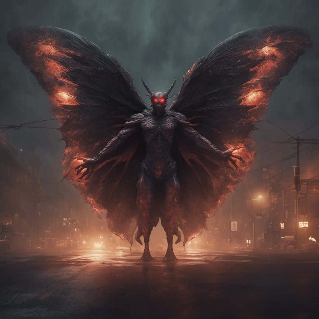 Mothman Creature Standing In Street Wallpaper