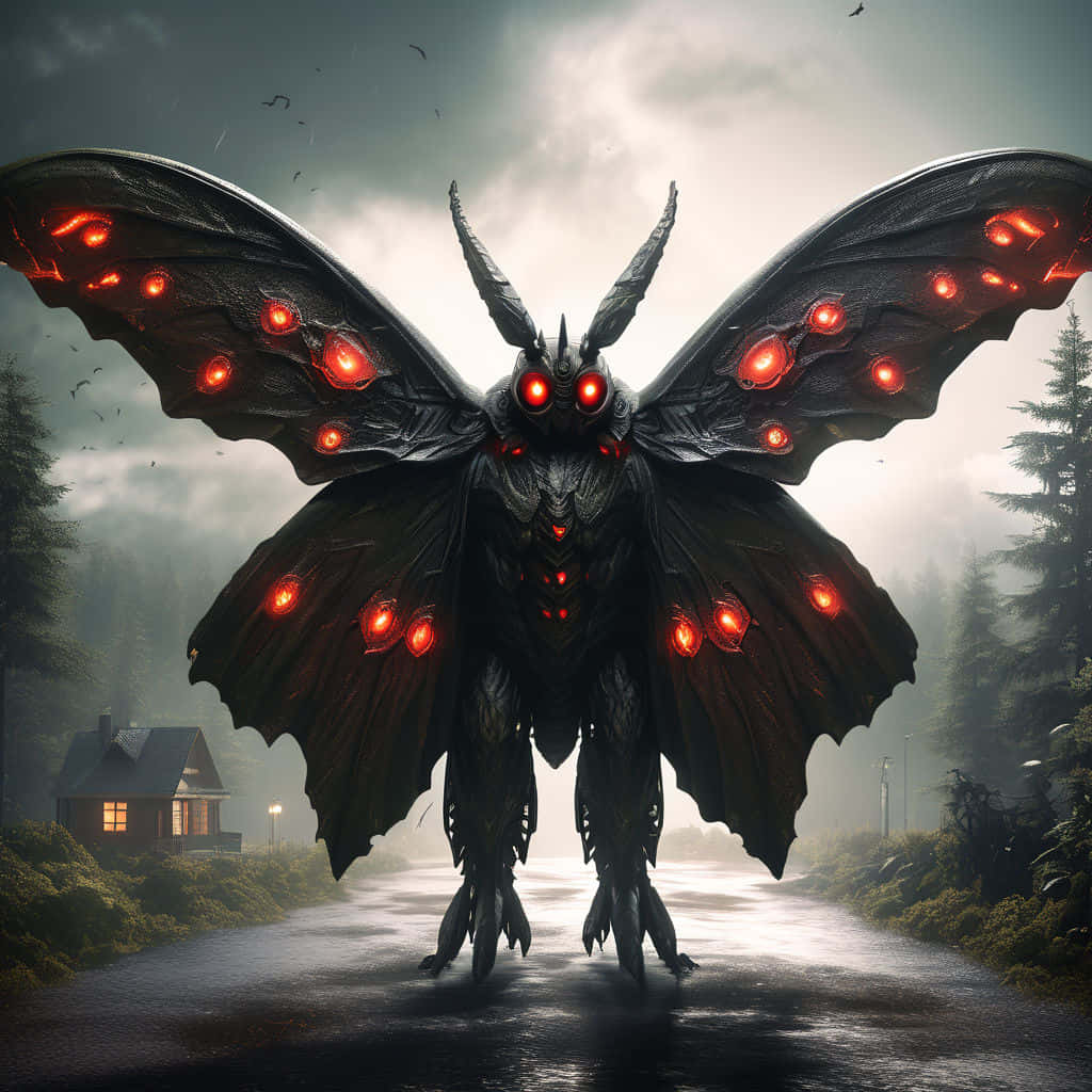 Mothman Encounter Dark Forest Road Wallpaper