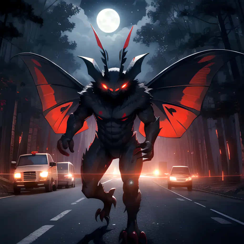 Mothman_ Looming_in_ Moonlit_ Road Wallpaper