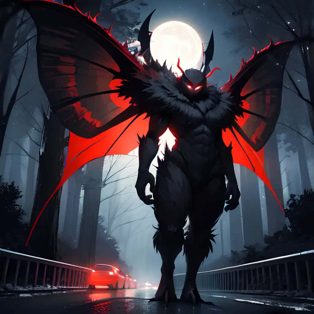 Mothman Red Eyed Creature Night Road Wallpaper