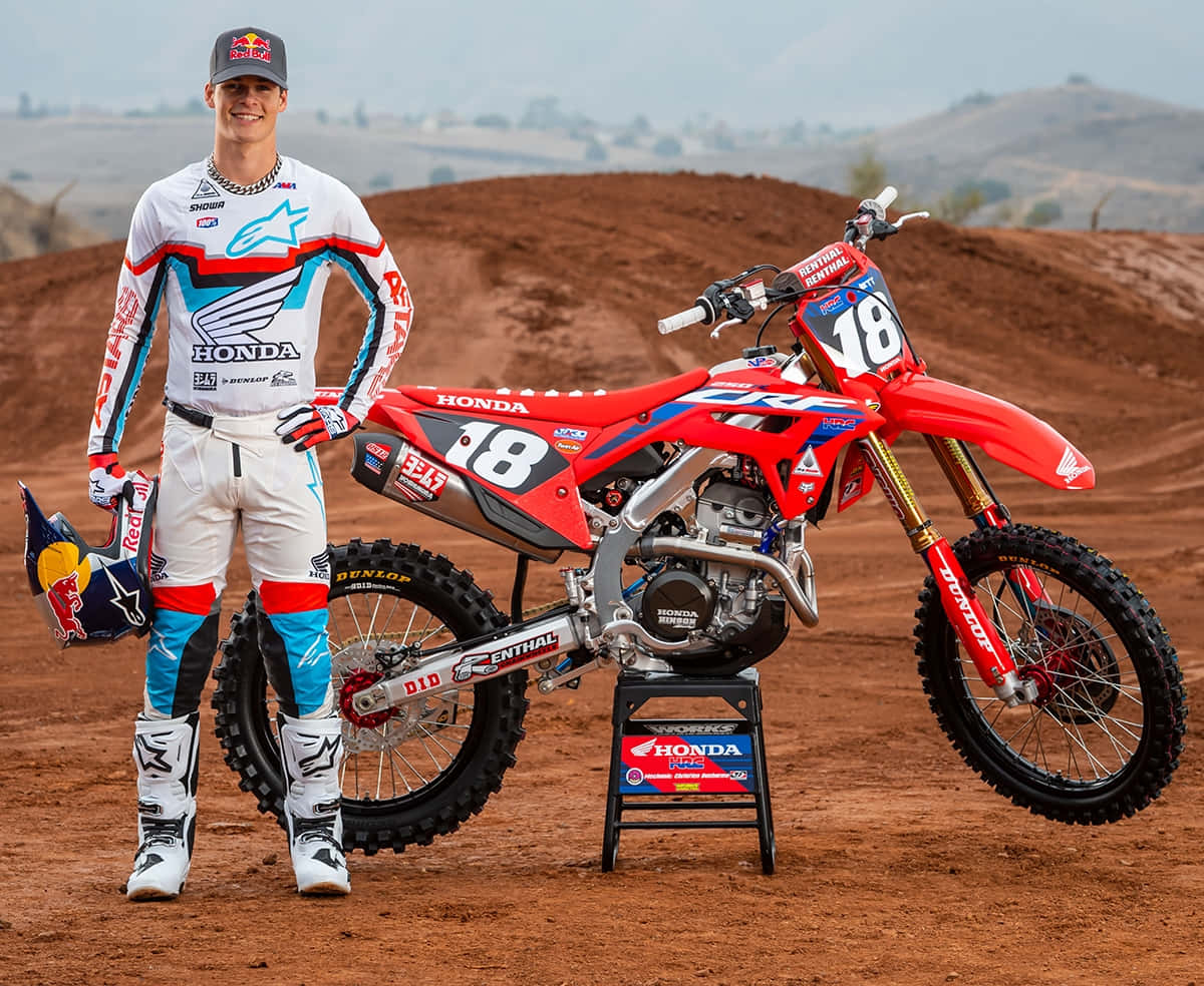 Motocross Rider Jett Lawrence With Honda Bike Wallpaper