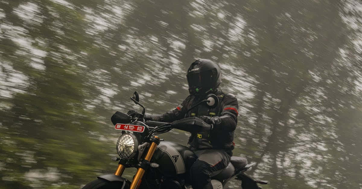 Motorcyclist Speed Blur Forest Backdrop Wallpaper