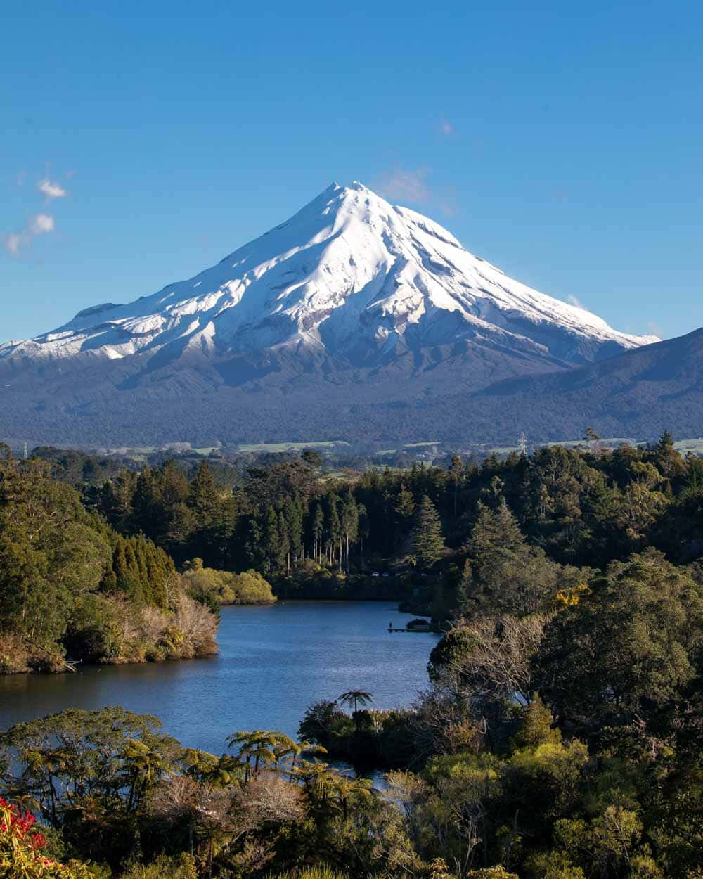 Mount Taranaki Over Lake Mangamahoe New Zealand Wallpaper