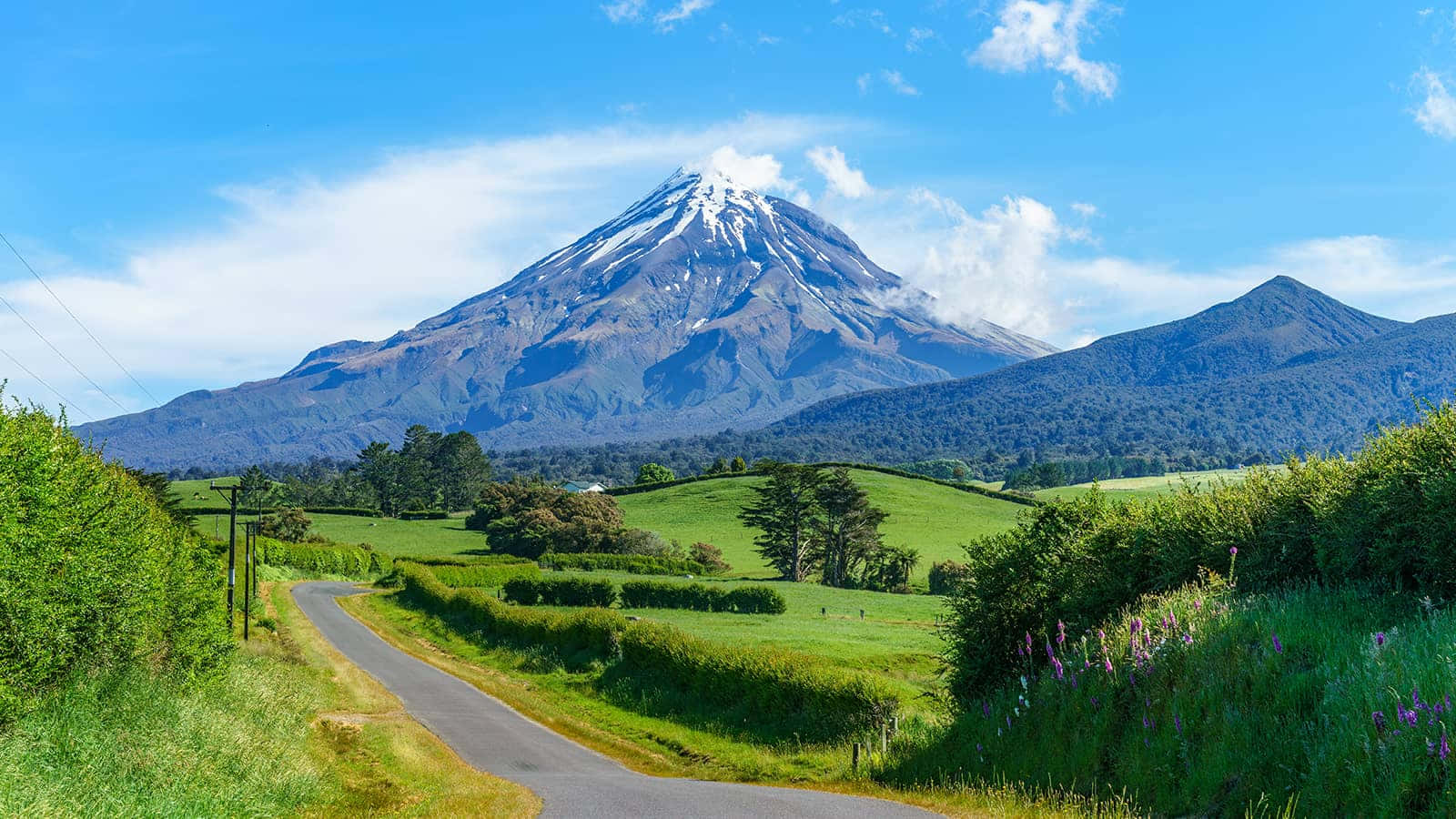 Mount Taranaki Rural Road New Zealand Wallpaper