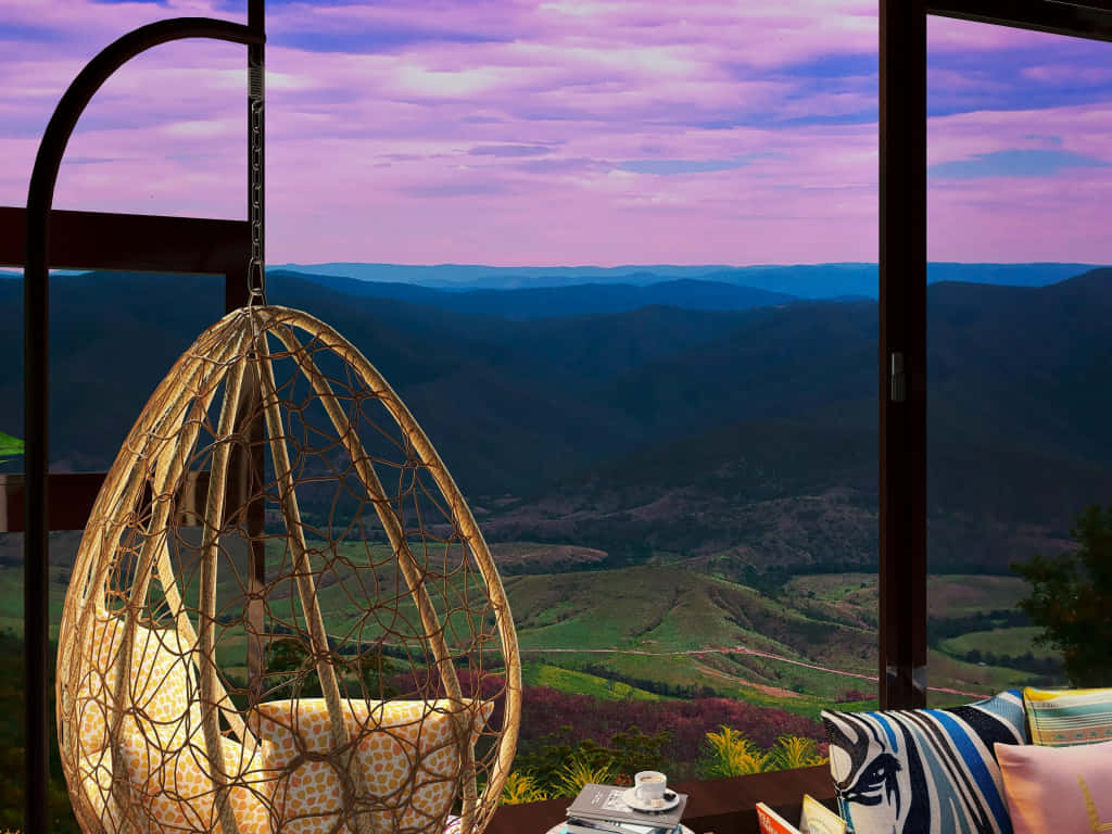 Mountain View Hanging Chair Balcony Wallpaper