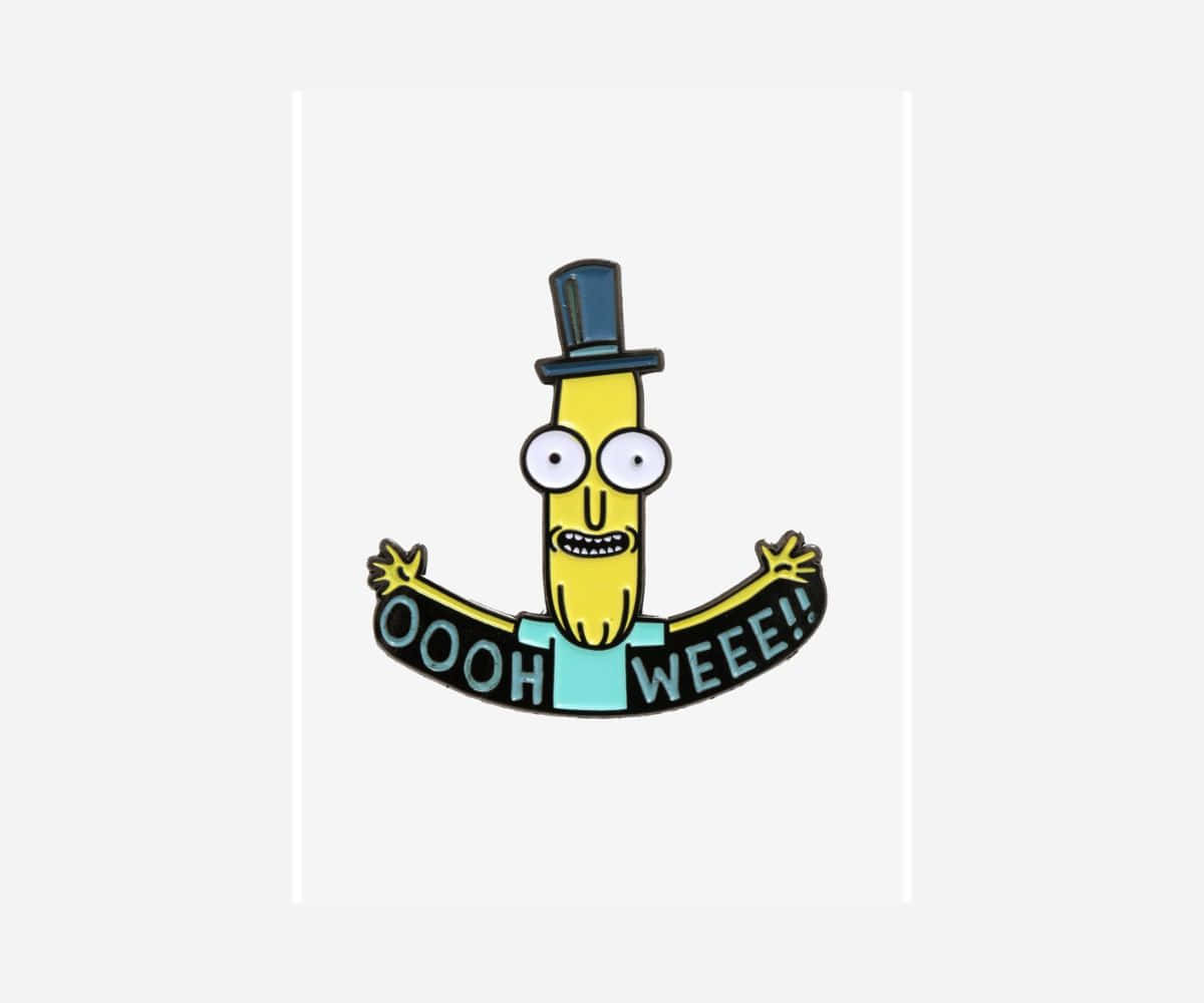 Mr. Poopybutthole Laughing In Front Of A Colorful Background. Wallpaper