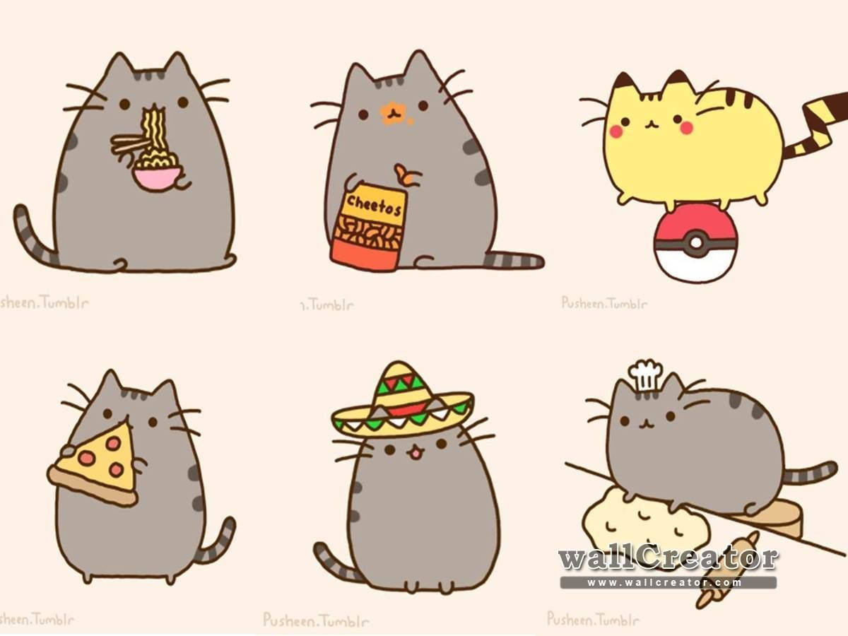 Multi-tasking Pusheen Wallpaper