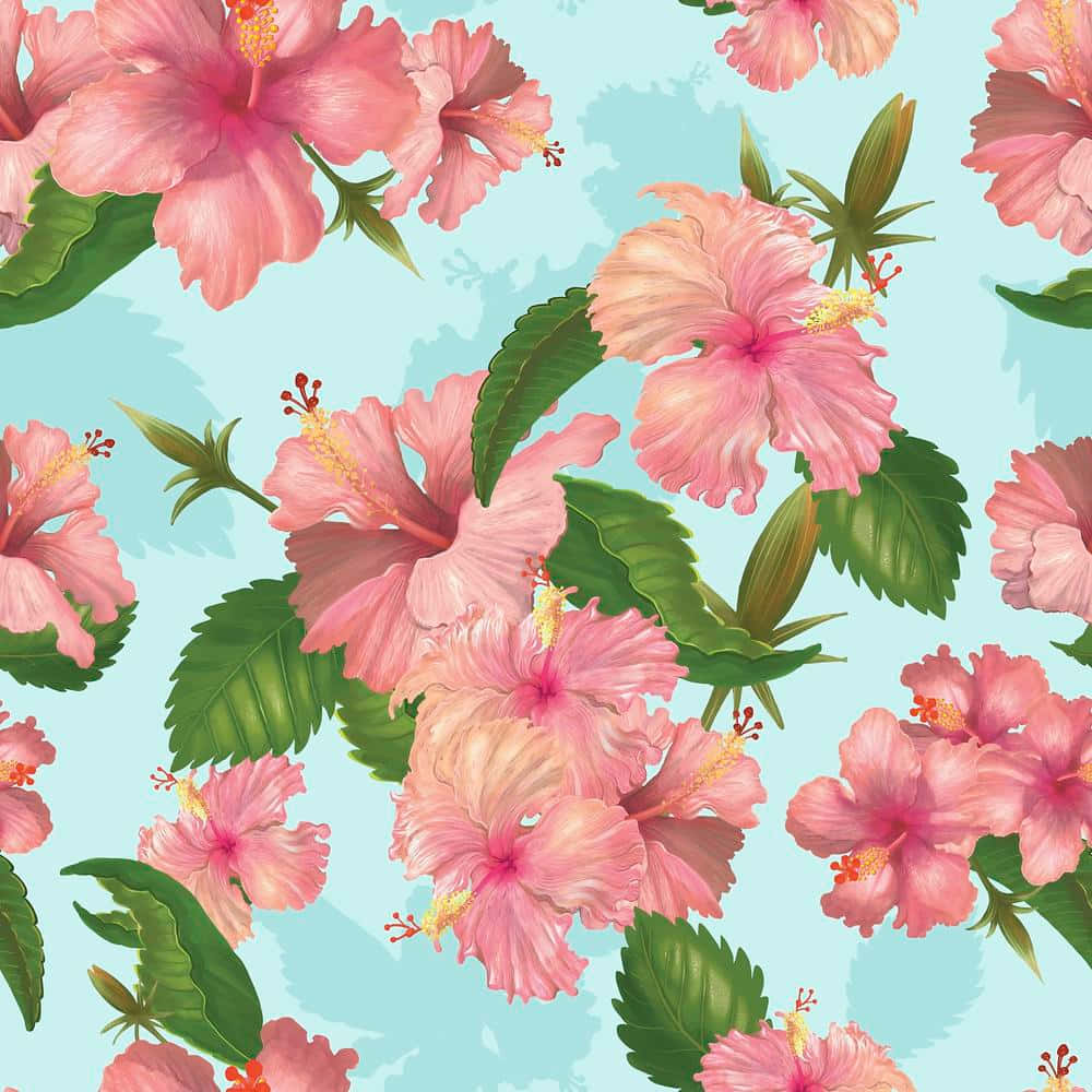 Multiple Illustration Of Pink Hibiscus Flower Wallpaper