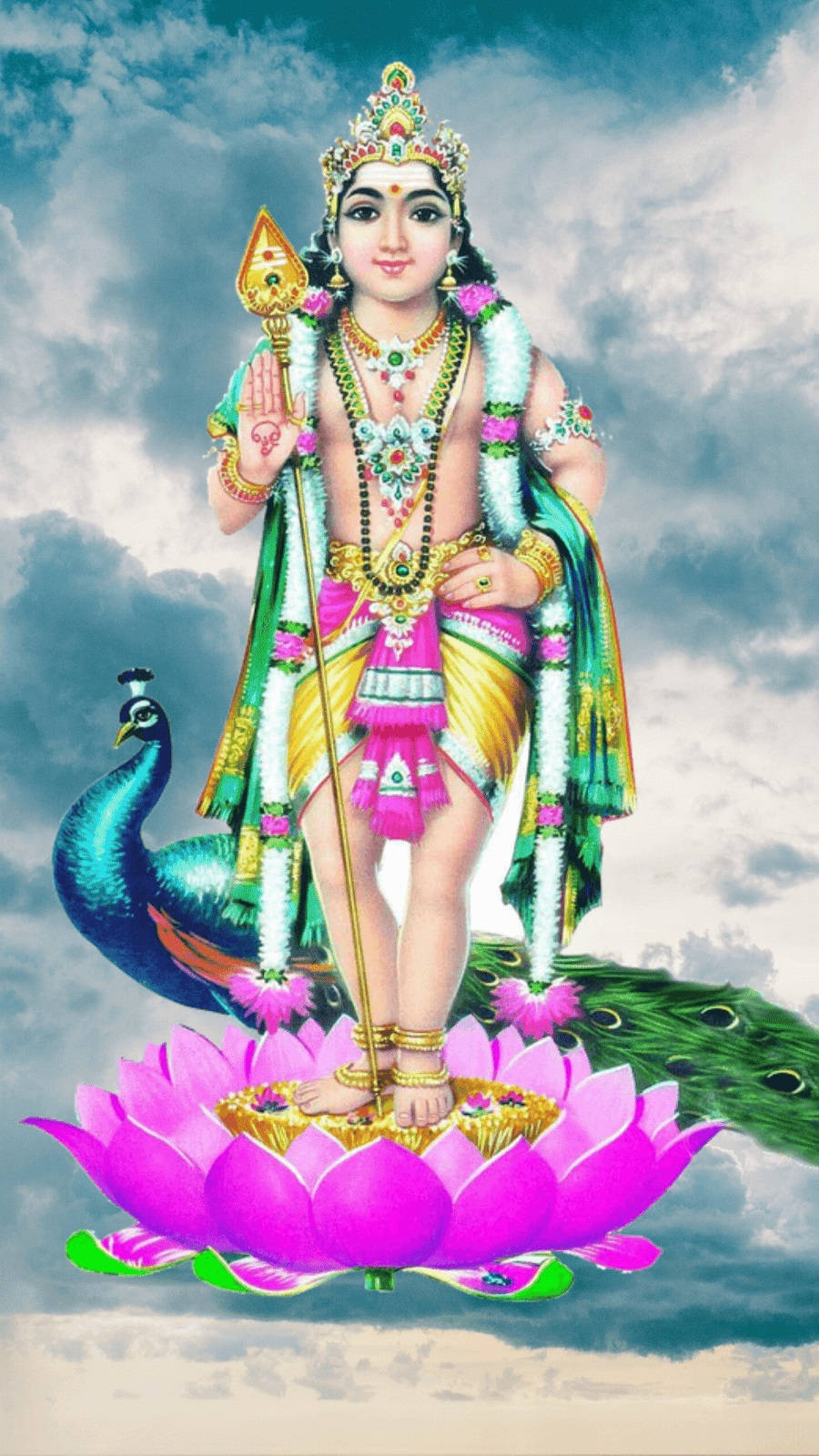 Murugan Standing On Lotus Wallpaper