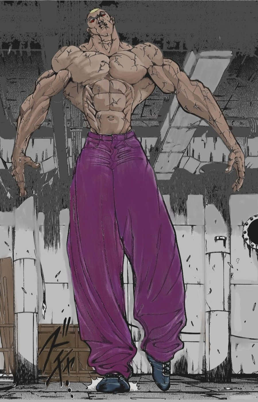 Muscled Anime Character Purple Pants Wallpaper