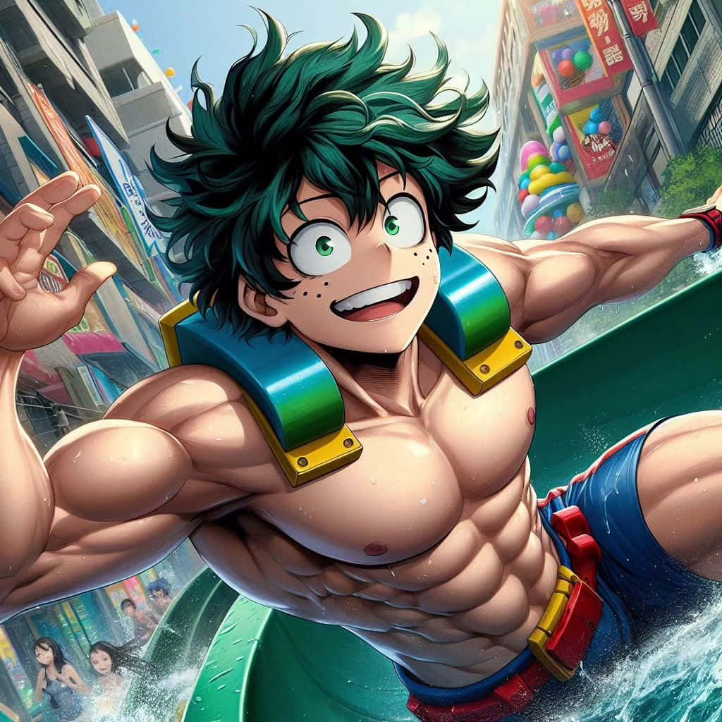 Muscled Anime Hero Deku Water Slide Wallpaper