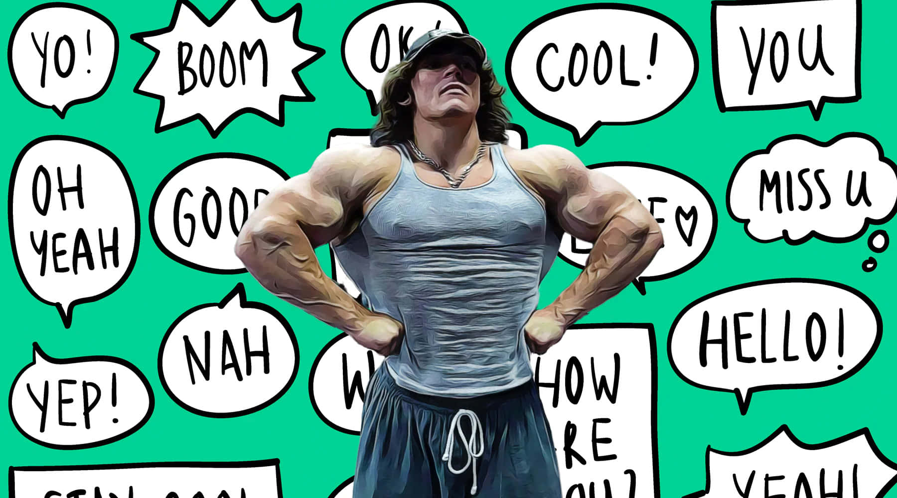 Muscular Man Comic Speech Bubbles Wallpaper