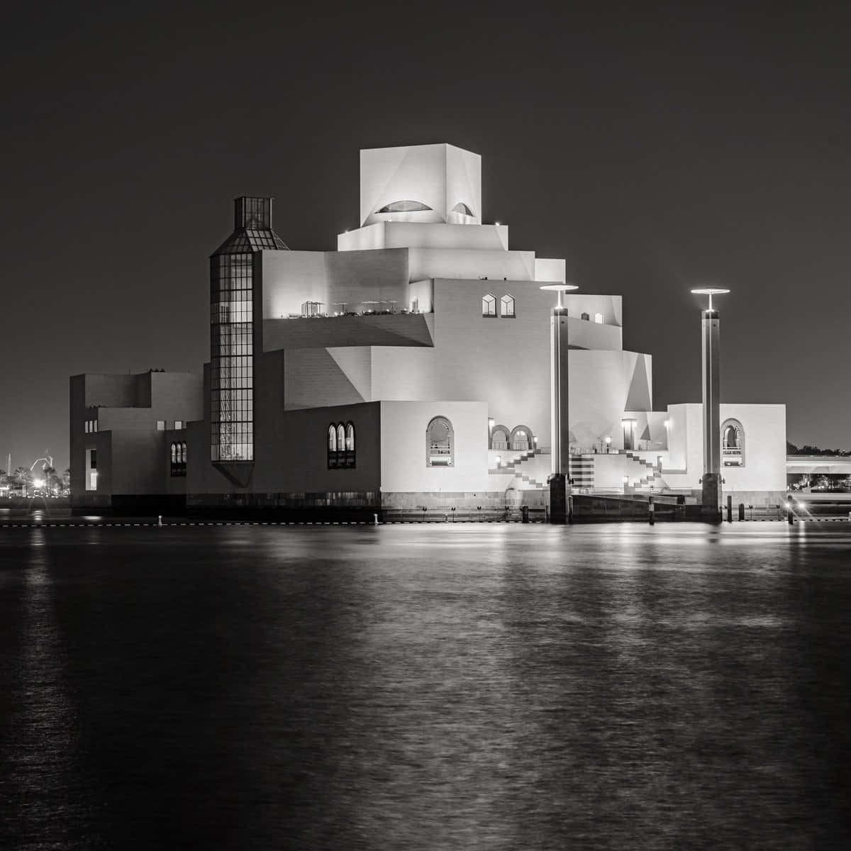 Museum Of Islamic Art Black And White Square Wallpaper