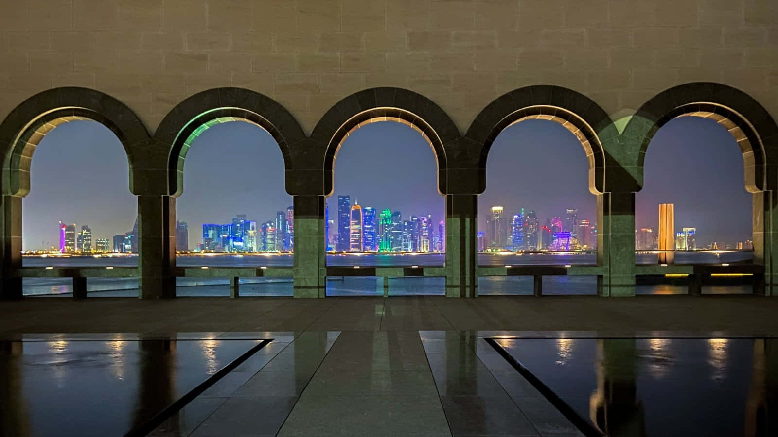 Museum Of Islamic Art Framing City At Night Wallpaper