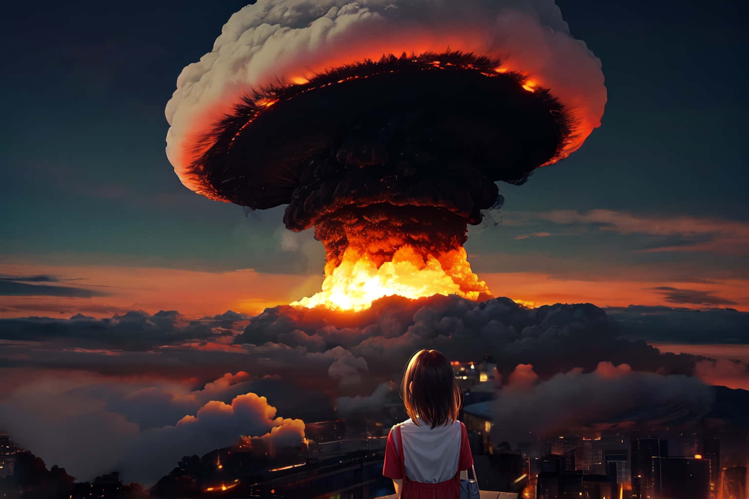 Mushroom Cloud Over Cityscape Wallpaper