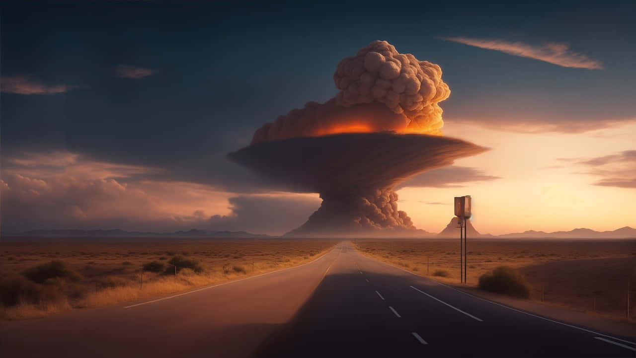 Mushroom Cloud Over Desert Road.jpg Wallpaper