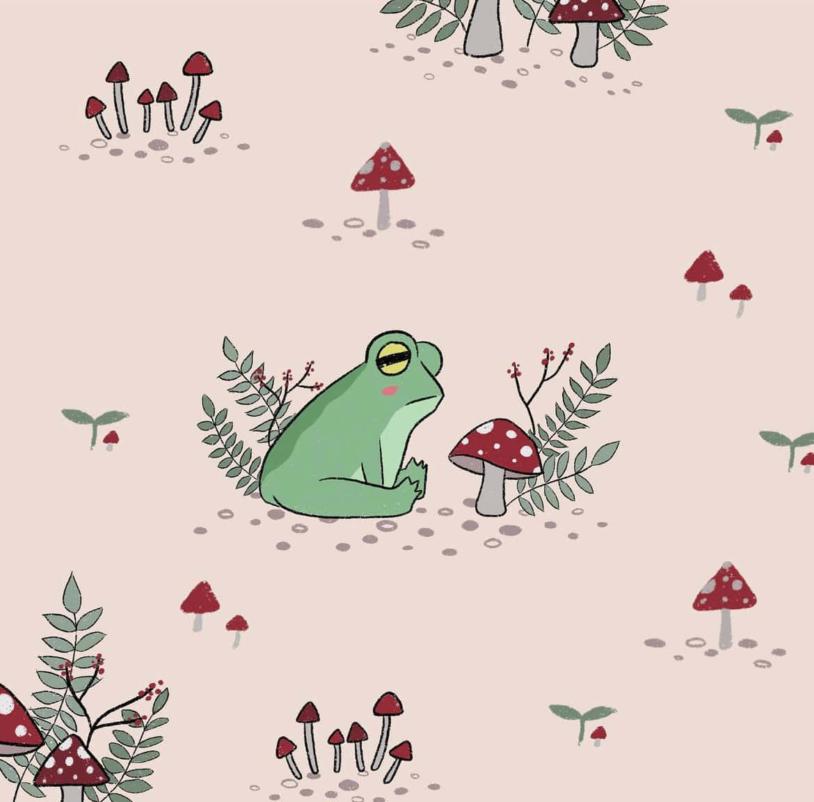 Mushroom Frog Illustration Wallpaper