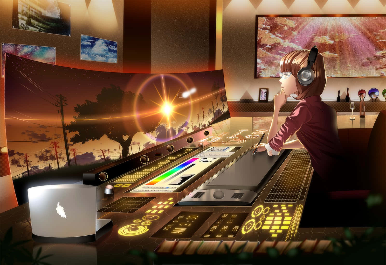 Music Studio Anime Lady Wallpaper