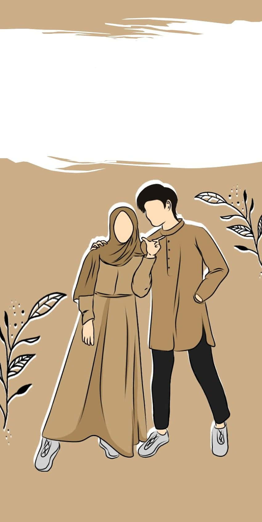 Muslim Couple Cartoon Illustration Wallpaper