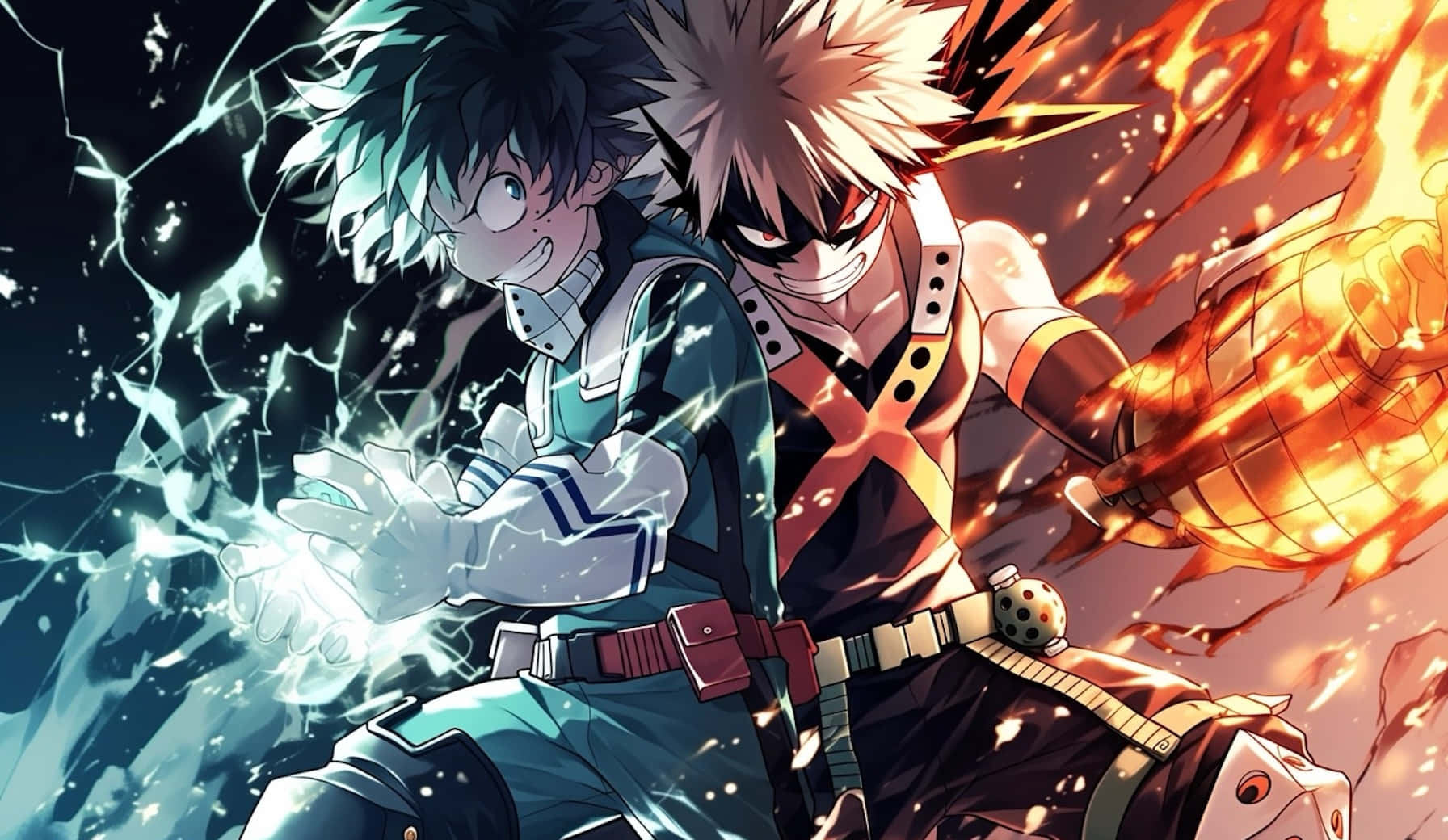 My Hero Academia Dekuand Bakugo Powers Unleashed Wallpaper