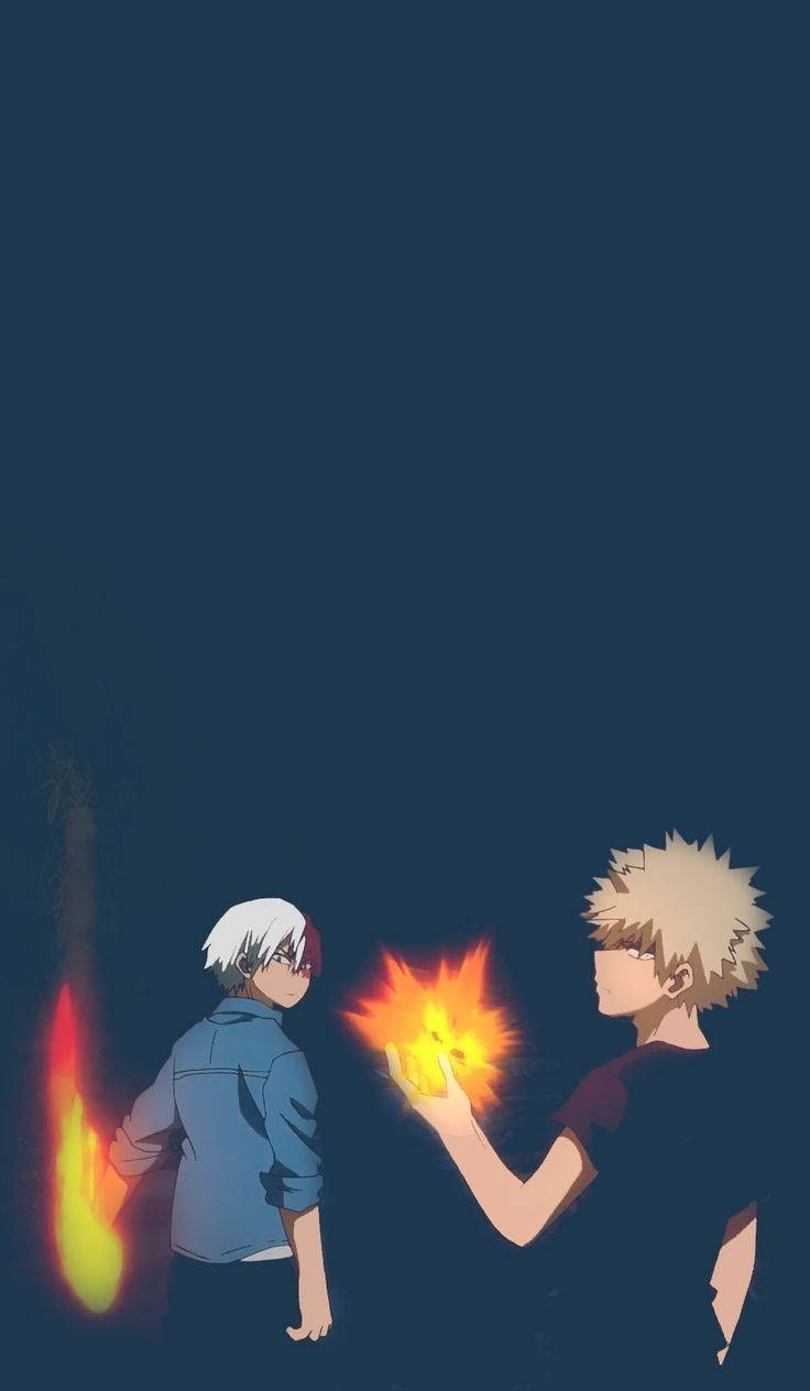 My Hero Academia Todoroki And Bakugo With Powers Wallpaper